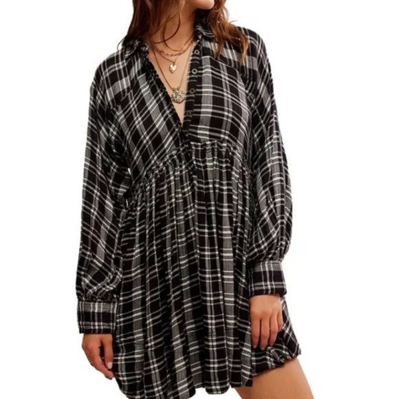 NWT Oversized Free People Hoffman Mini Dress Oversized black combo - Picture 4 of 13